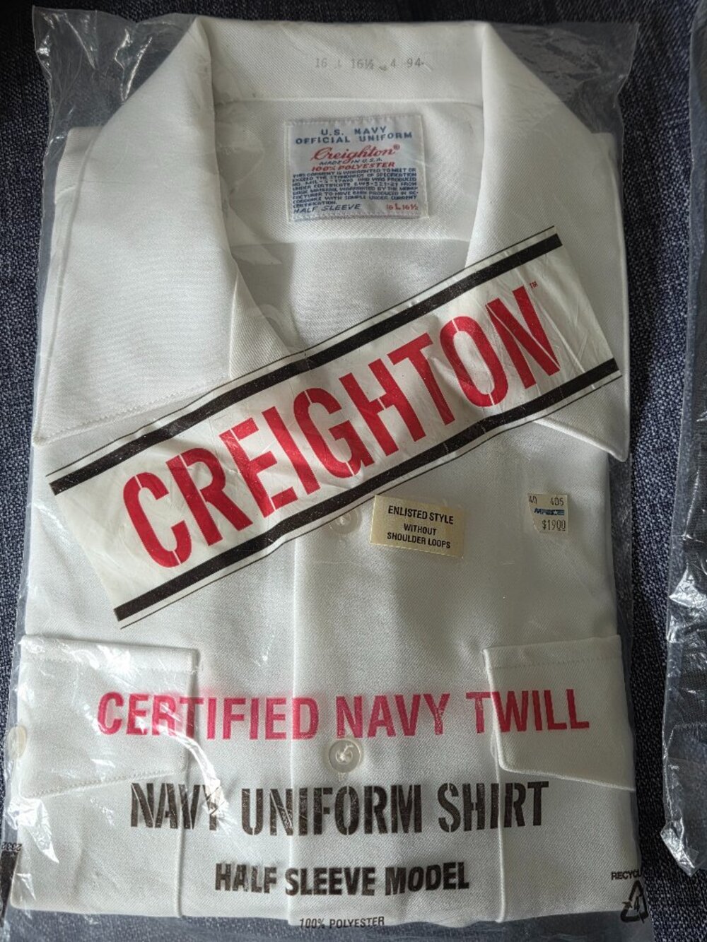 Navy Uniform Shirt, half-sleeve, 16 x 16 1/2